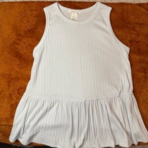 Caution to the Wind Light Blue Ribbed Flowy Peplum Tank | M